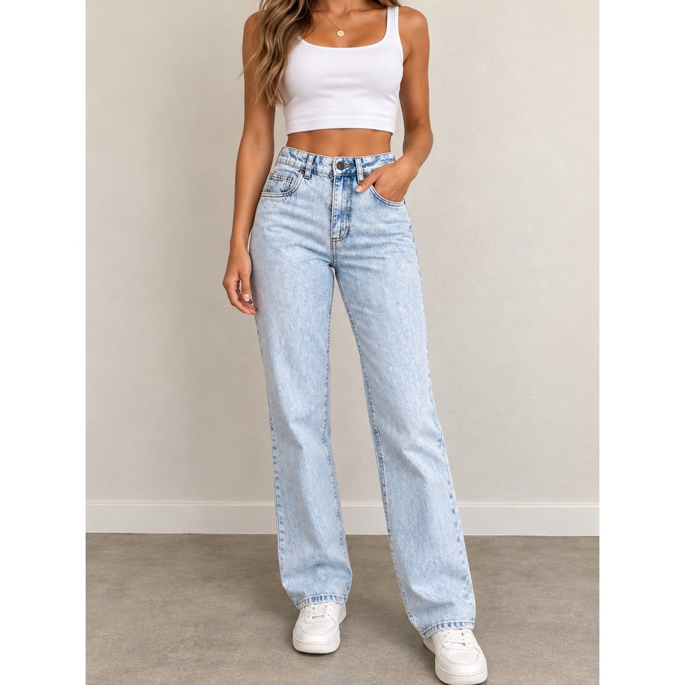 Cotton On Long Straight Leg Acid Wash Jeans Size 2